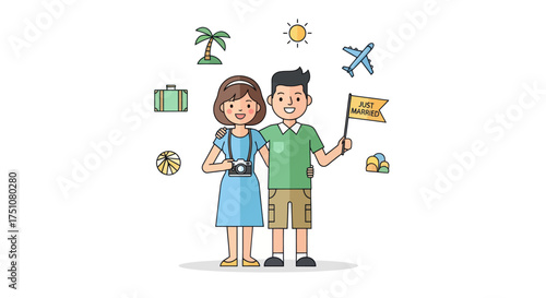 Happy Couple Embarking on a Tropical Vacation Adventure Together.