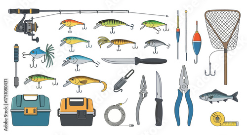 Assortment of Fishing Gear and Lures for Angling Adventures.