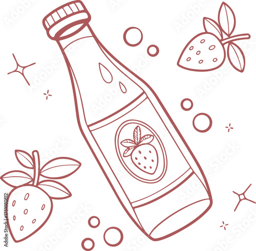 Strawberry Juice Bottle Illustration – Hand Drawn Fruit Drink Vector Design