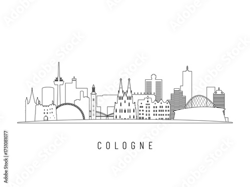 Detailed Cologne skyline vector illustration. Cologne buildings in line art style, perfect for modern designs.