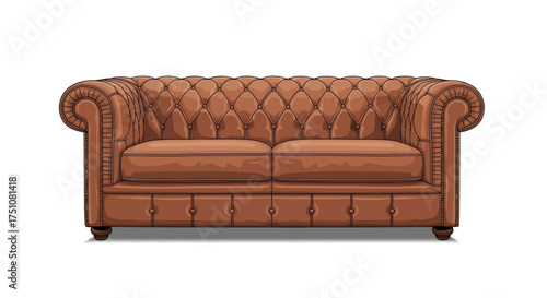 Classic Tufted Brown Leather Chesterfield Sofa.
