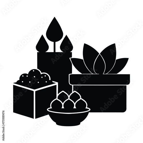 Diwali Sweets and Gift Boxes Vector Silhouette Design