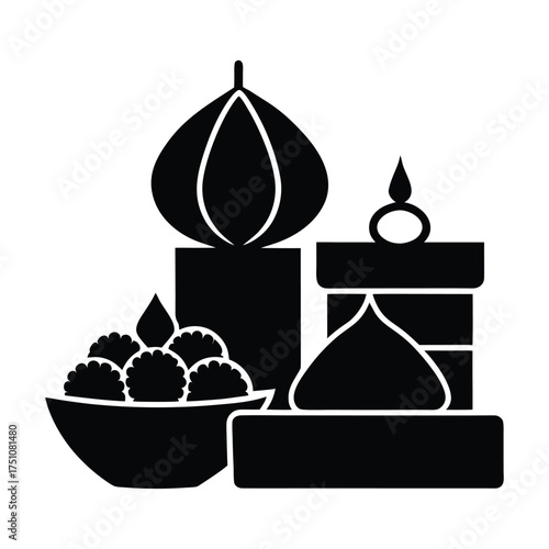 Diwali Sweets and Gift Boxes Vector Silhouette Design