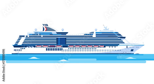 Large Cruise Ship Sailing on Blue Ocean Water.