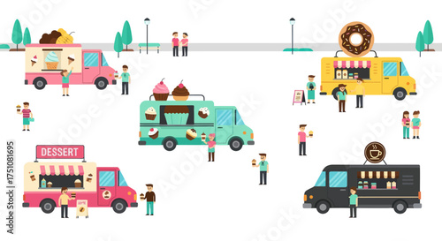 Diverse Food Trucks Offering Sweet Treats and Savory Delights in an Outdoor Setting.