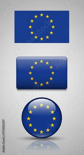 European Union Flag Variations - Rectangle, Rounded Rectangle, and Circle.