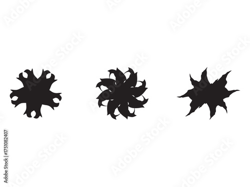 Abstract shapes design elements isolated on white creative graphical representation black blots decorative motifs for backgrounds and patterns