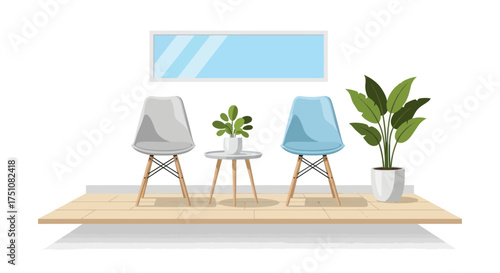 Modern Waiting Area with Two Chairs and Plants.