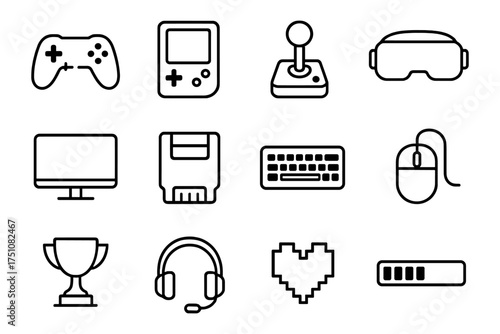 Gaming icons collection: retro, modern, and interactive entertainment symbols
