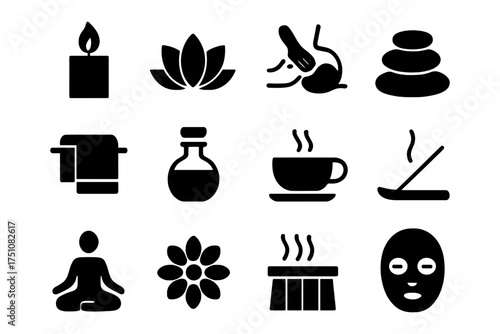 Spa and wellness icons collection: relaxation, meditation, and aromatherapy symbols