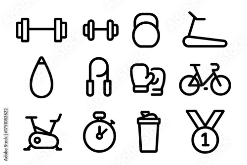 Minimalist fitness icons set for gym and wellness