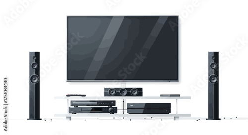 Modern Home Entertainment System with Flat-Screen Television and Speakers.