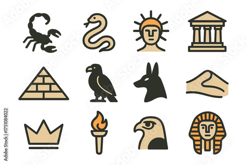 Ancient egyptian symbols: flat icons of mythology and history