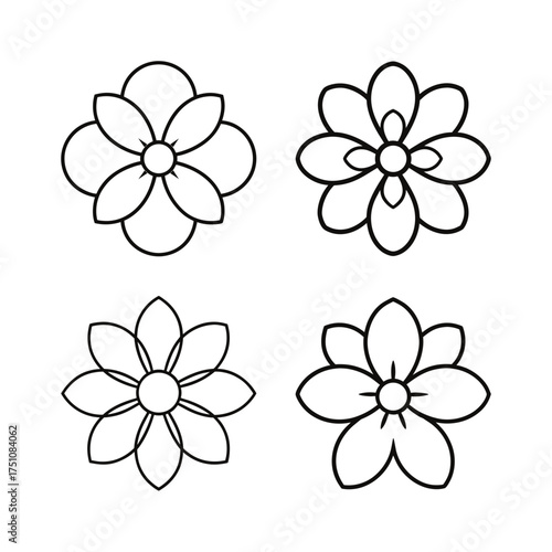 Four simple outlined floral illustrations on transparent background