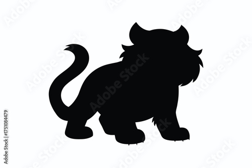Silhouette of a mythical creature with horns and a long tail