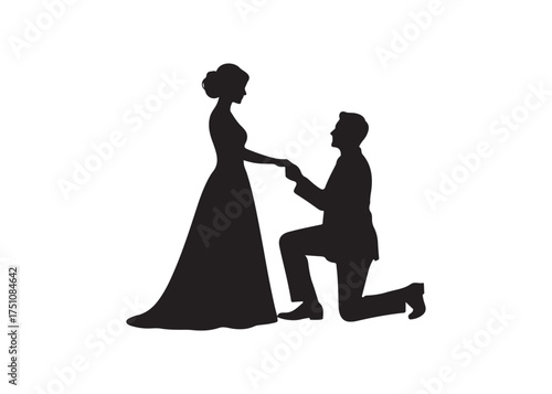 Vector art of silhouette of a man proposing to a woman