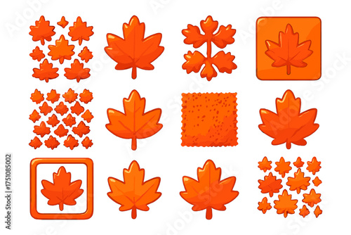 Flat autumn leaves set with various patterns and styles for seasonal design