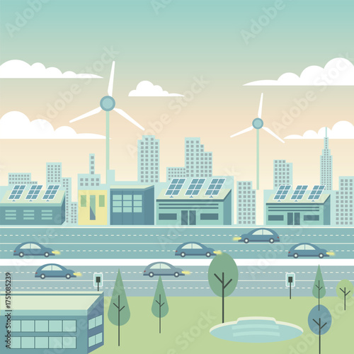 wind turbines and eco friendly view of the city 