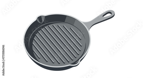 Illustration of a versatile gray cast iron grill pan ready for searing and adding delectable grill marks to your favorite culinary creations