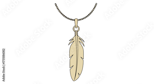 Ornamental feather pendant suspended from a delicate chain, symbolizing freedom and aesthetic grace in a minimalist style representation