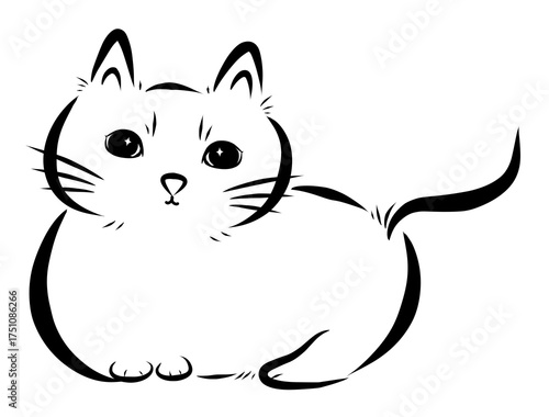 Cute Chubby Cat Minimal Line Illustration