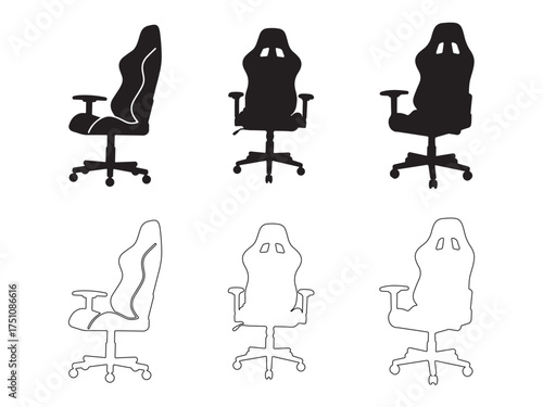 Gaming Chair Silhouettes in Black and White A Versatile Vector Illustration for Design and Esports Themes