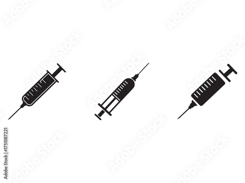 Medical Syringe Vector Illustration Set in Black and White Graphic Design for Healthcare and Vaccination Concepts