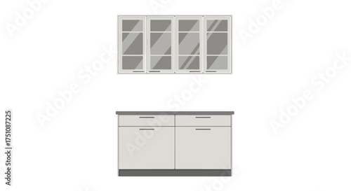Minimalist kitchen rendering with cabinet and drawers showcasing clean lines and a modern aesthetic for interior design visualization