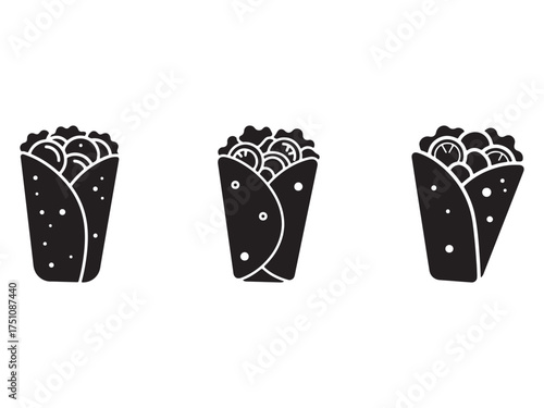 Minimalist Shawarma Icon Set Delicious Middle Eastern Street Food Wraps Illustration Isolated on White Background Ideal for Restaurant Menus and Food Blogs