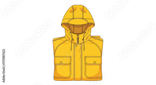 Vivid ochre hued hooded rain parka, a bold statement against the gray of gloomy days, evoking resilience and bright spirit in challenging conditions