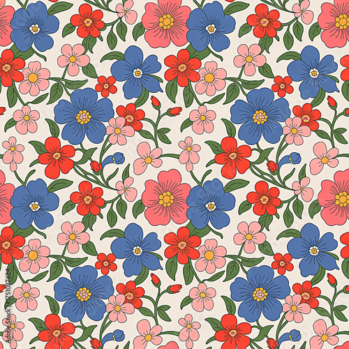 Charming Floral Pattern A Delightful Watercolor Illustration of Blooming Flowers, Perfect for Designs