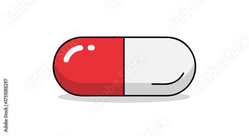 Isolated red and white capsule illustration for medical treatments and health awareness visuals that need design simplicity