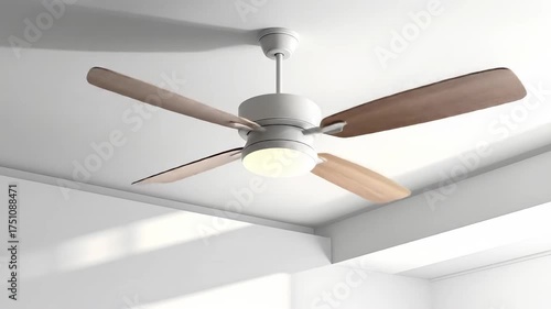 Modern Ceiling Fan with Wooden Blades and Light Spinning.