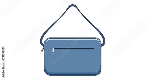 Stylized denim messenger bag with zipper pocket vector illustration designed for everyday use conveying a sense of casual simplicity and functionality
