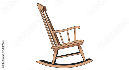 Illustrated nostalgia: A classic wooden rocking chair against a pristine white backdrop evokes comfort and simplicity