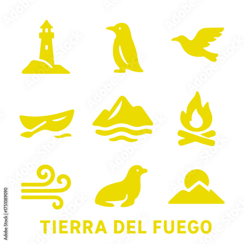 vector isolated yellow color Tierra del Fuego traditional cultural symbols