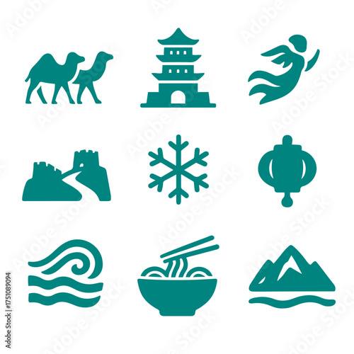 vector isolated turquoise color Gansu traditional cultural symbols