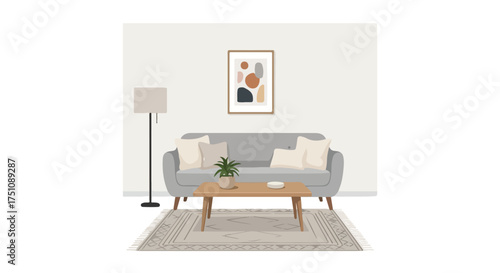 A serene living room setting with muted tones and minimalist design providing a calming and inviting atmosphere for viewers to enjoy and appreciate
