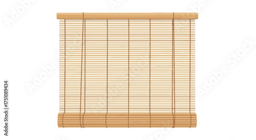 Detailed illustration of a natural bamboo roller shade curtain, providing a zen-like element for interior design and privacy solution providing a