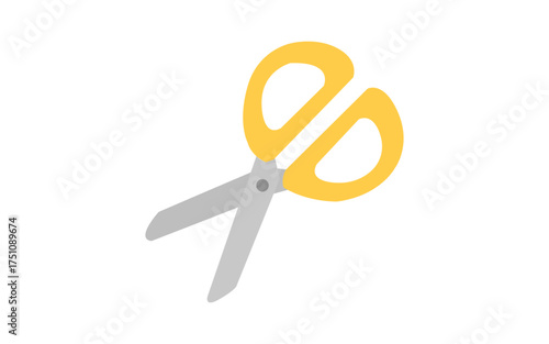 A pair of yellow handled scissors with silver blades isolated on white background