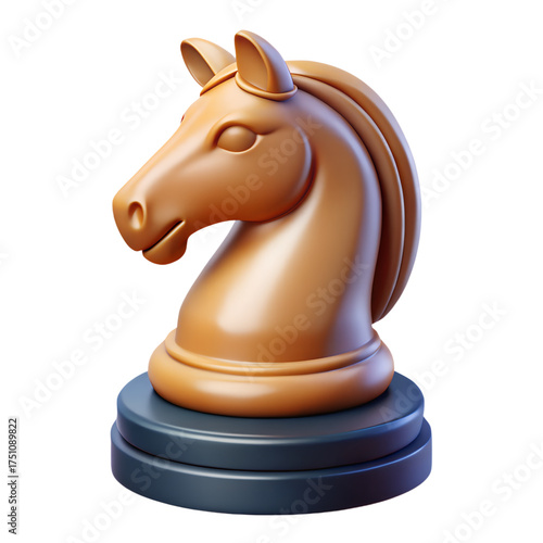 Strategic brown knight chess piece in 3D rendering used in competition intelligence gaming and classical board games