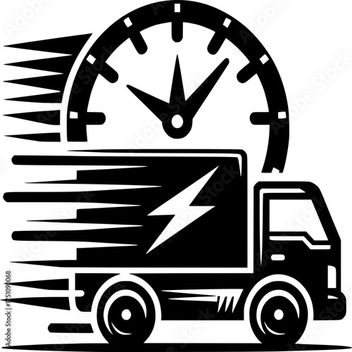 Fast Delivery Concept: A dynamic graphic symbolizes speedy delivery with a speeding truck and a clock emphasizing the urgency of the service. This image conveys efficiency and promptness.