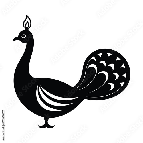 Peacock with Diya Lamp Vector Silhouette Illustration