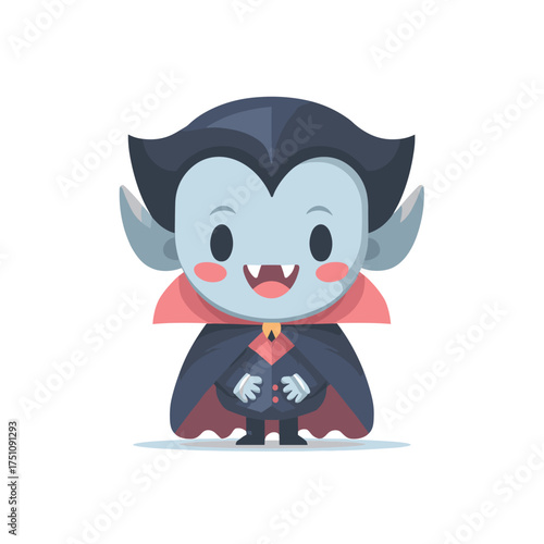 halloween vampire character with pointy ears and cape chibi style vector illustration