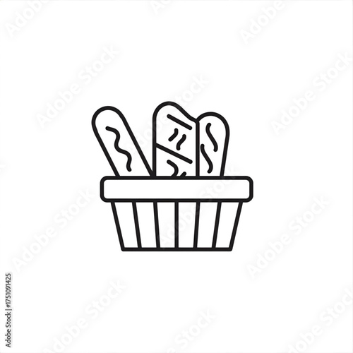 A drawn basket filled with three loaves of bread with decorative line patterns
