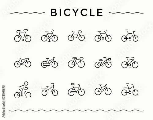 Bicycle icon. Cycle icon set in linear style. Thin line icons set. Contains such icons as transportation, ride, sport and more. Editable vector illustration.