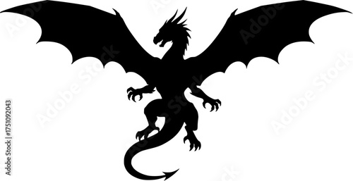 Majestic Dragon Silhouette, Ready to Color coloring page for kids. KDP
