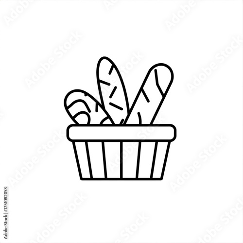 Outline drawing of three baguettes in a basket with vertical line details design
