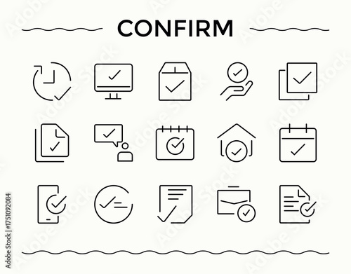 Confirm icon set in linear style. Choice isolated icons. Line icons with editable stroke. Choice modern icon set. Art and illustration.