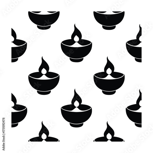 Seamless Pattern of Diyas Vector Silhouette Background